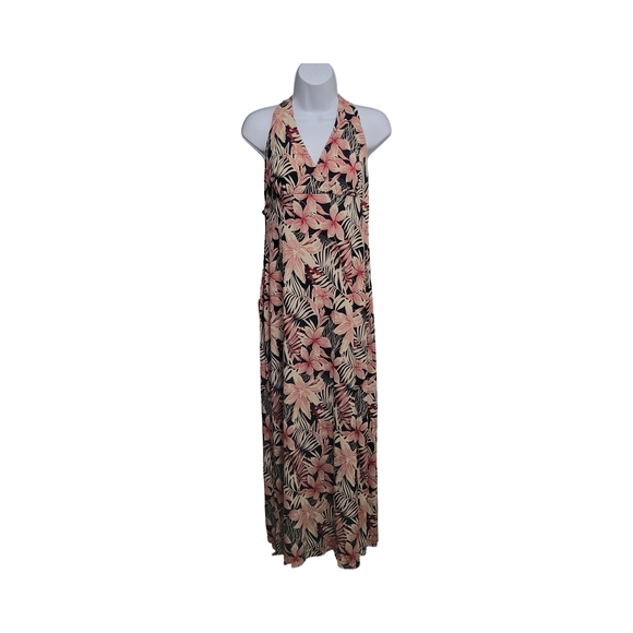 Dresses & Skirts - Floral Halter Maxi Dress - Pink and Black